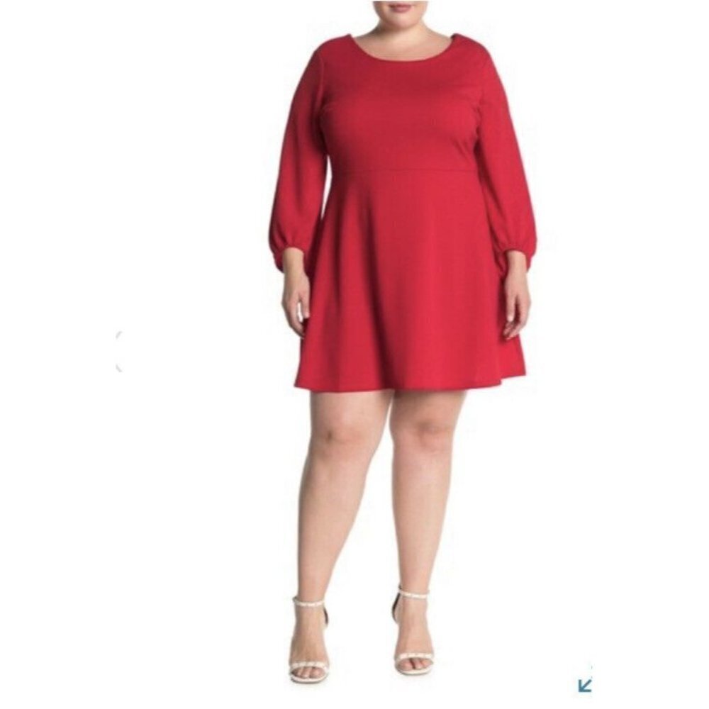 Vanity Room Blouson Sleeve Red Textured Knit Dress 2X NEW $128